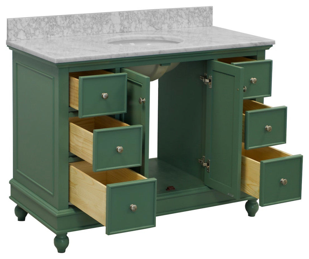 Bella 48" Bathroom Vanity, Sage Green, Carrara Marble