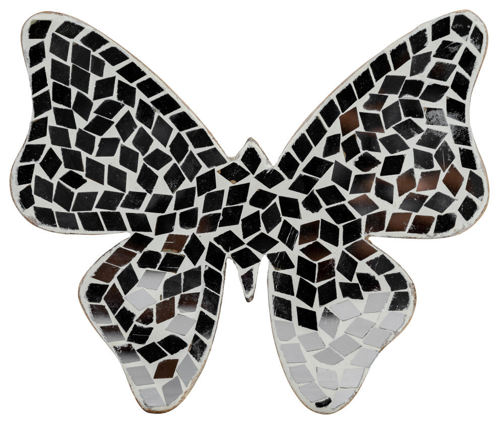 Glass, 6" Mosaic Butterfly, White