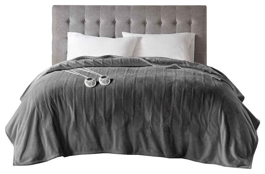 Serta Plush Heated Blanket, Dark Grey