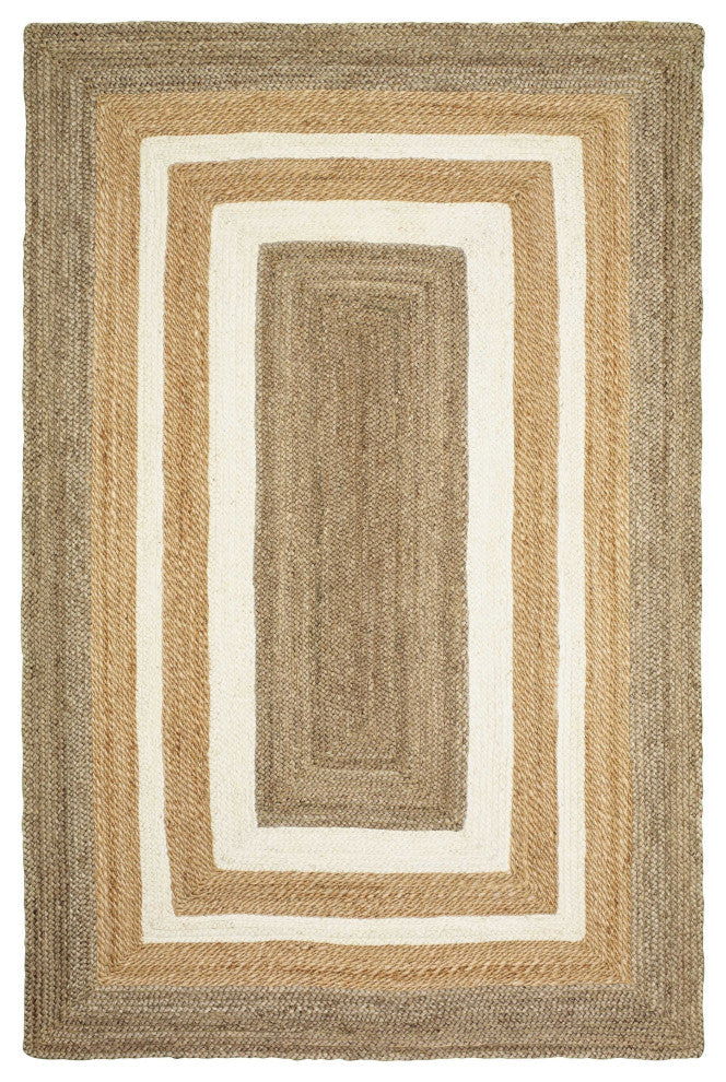 5" x 8" Tan and White Multiple Bordered Area Rug