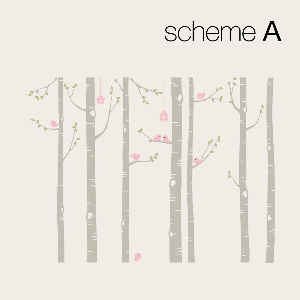 Birch Tree with Bird Wall Decals, Scheme A,Large