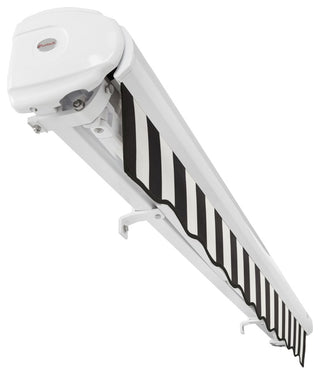 Awntech 12x10' Full Cassette Right Motor Acrylic Retractable Awning, Black/White