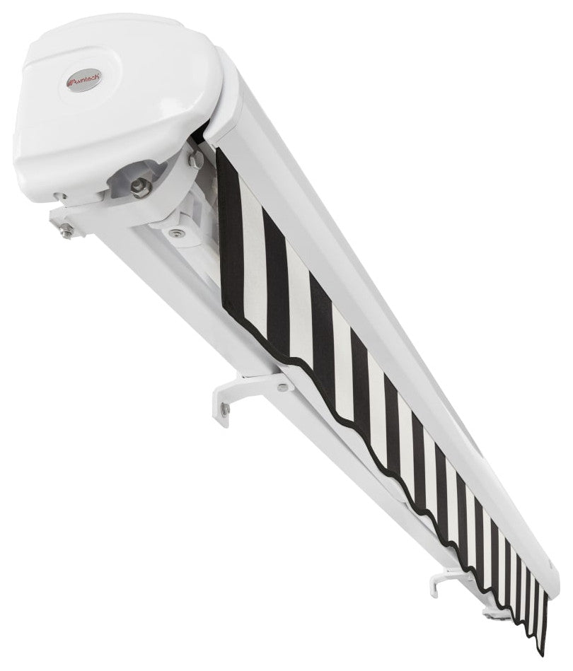Awntech 12x10' Full Cassette Right Motor Acrylic Retractable Awning, Black/White