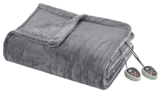 Beautyrest Solid Microlight to Solid Microlight Heated Blanket, Gray, Twin