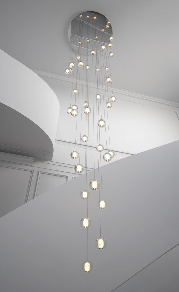 Modern Crystal Ball Long Raindrop Chandelier for Entrance Foyer Staircase, 36-Light
