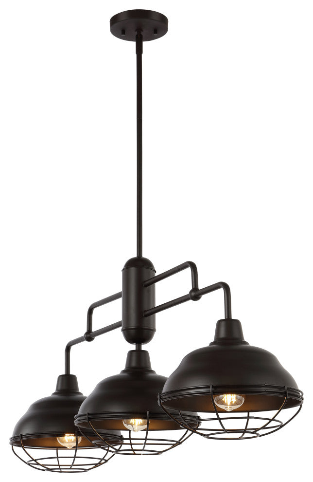 Levi Industrial Farmhouse Iron LED Pendant, Oil Rubbed Bronze, 3-Light