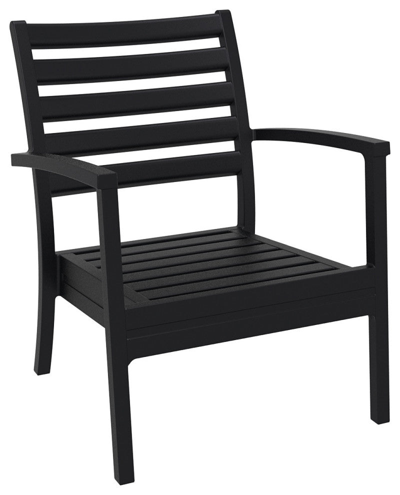 Artemis XL Club Chair, Set of 2, Black With Acrylic Fabric Charcoal Cushions