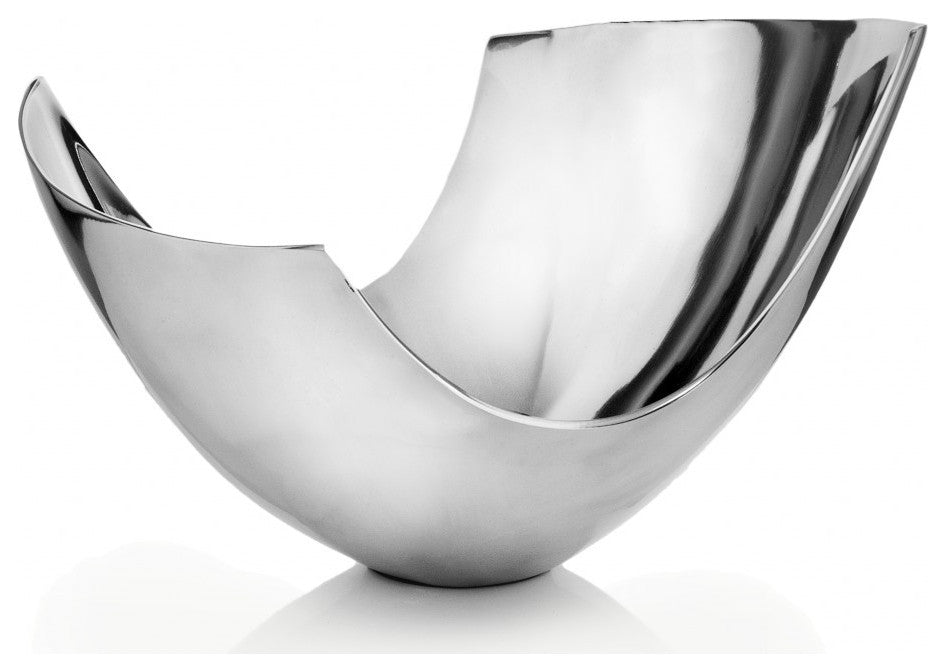 17" Silver Aluminum Modern Abstract Centerpiece Bowl