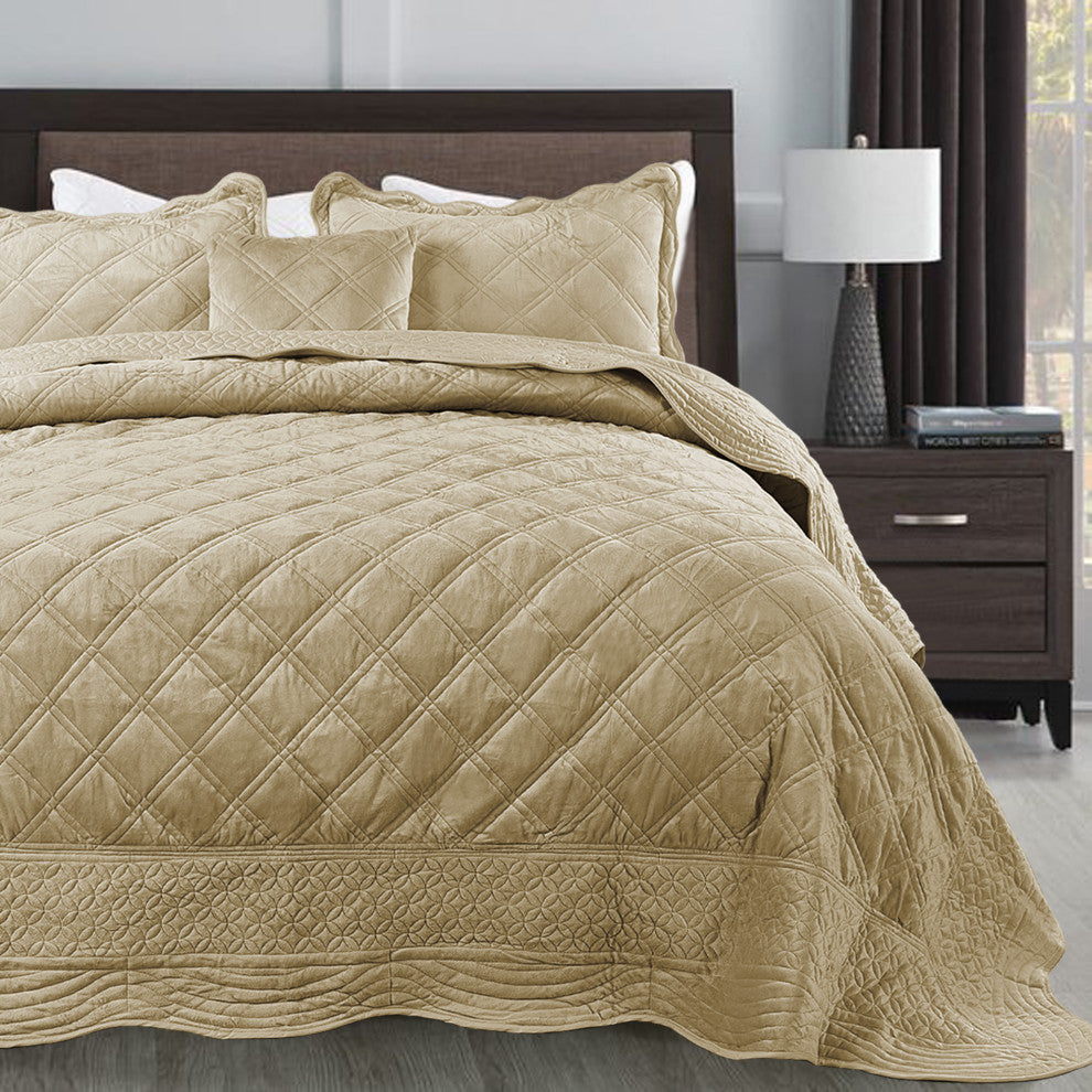 Supersoft Microplush Quilted 4-Piece Bed Spread Set, Taupe, Queen