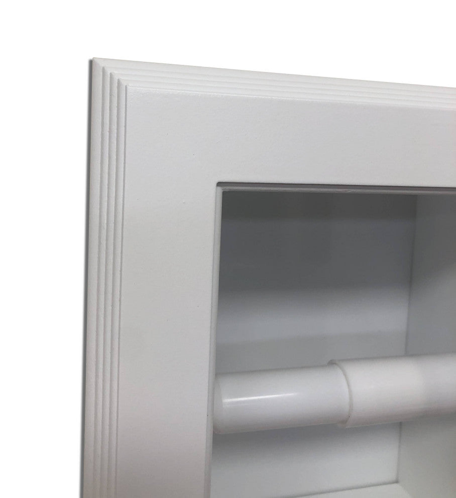 Hyacinth Wood Recessed Double Toilet Paper Holder With Storage 7x22.25, White Enamel