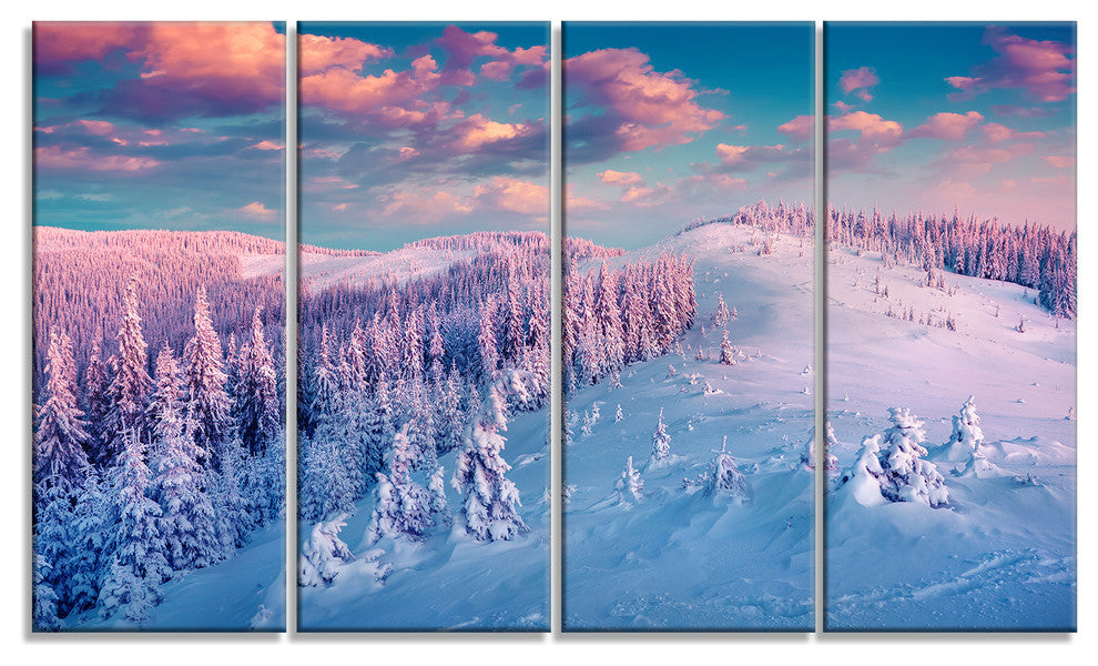 Fantastic Sunrise over the Carpathians, Landscape Canvas Art, 48"x28", 4 Panels