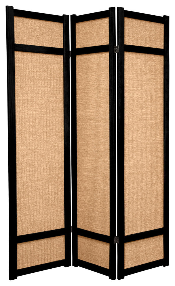 6' Tall Jute Shoji Screen, 3 Panel, Black