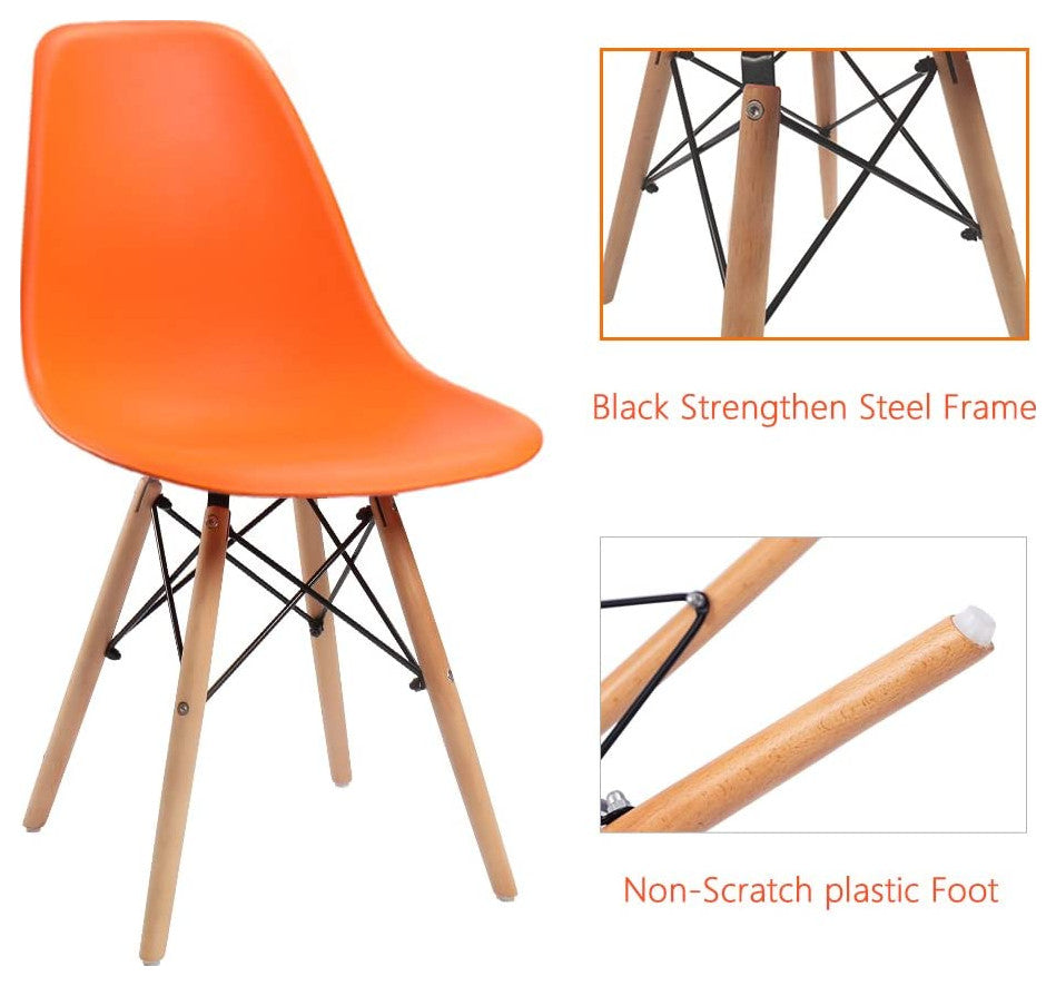 Mid Century Modern Dining Chair for Kitchen, Dining, Living Room Set of 4, Orang