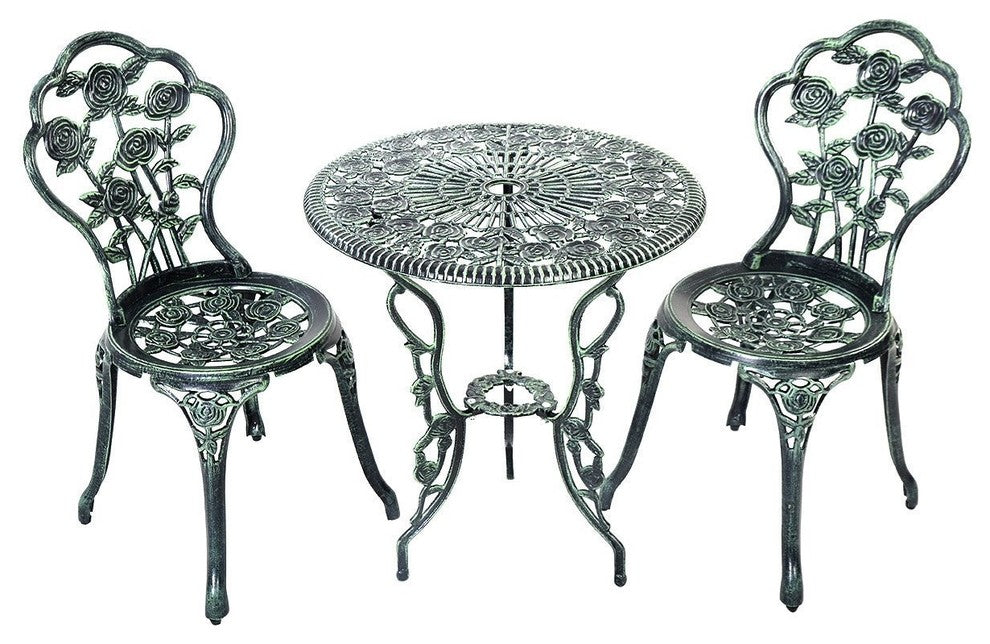 3-Piece Bistro Set, Garden Round Table and Chairs, Rose Design