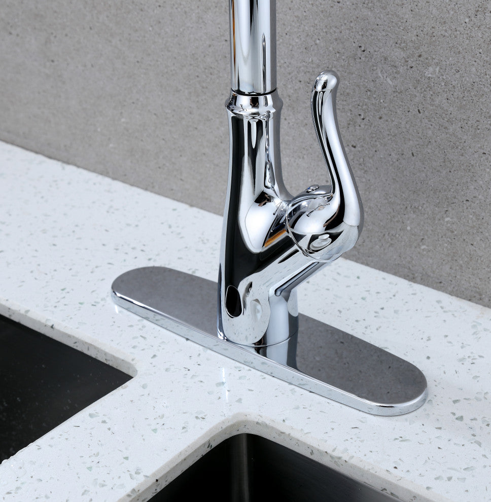 Runfine Hands Free Single-Handle Pull down Sprayer Kitchen Faucet, Chrome