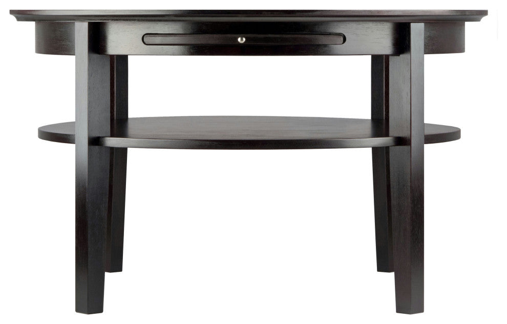 Amelia Round Coffee Table with Pull out Tray, Espresso