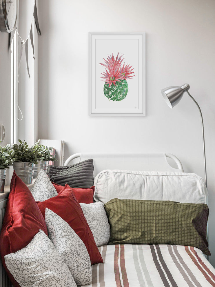 "Flowering Barbed Cactus" Framed Painting Print, 20"x30"