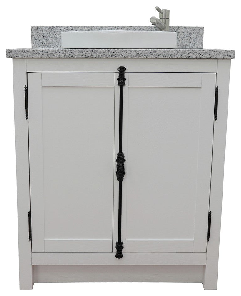 30" Single Vanity, Glacier Ash, Gray Granite Top, Round Sink