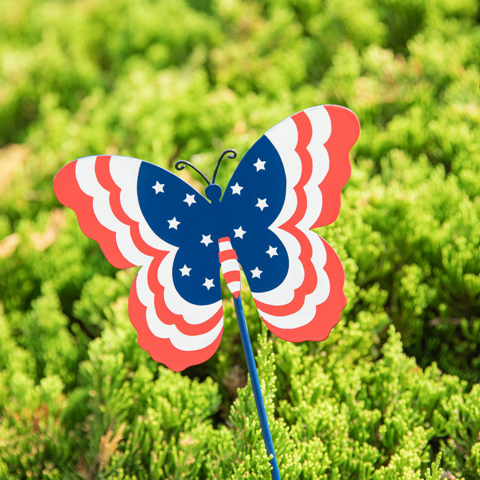24"H Patriotic Butterflies Yard Stake, 3-Piece Set