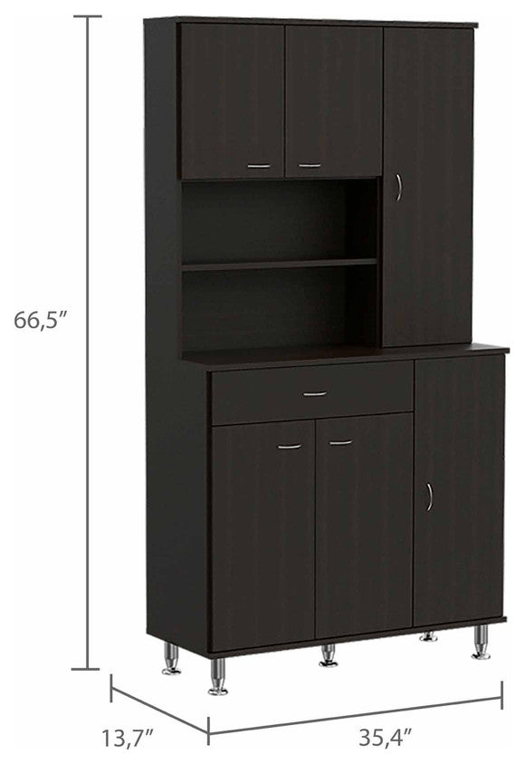 Modern Black Pantry Cabinet with Multiple Storage Shelves