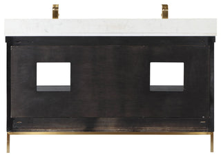 Kesia Black Oak Bathroom Vanity Set, 60", With Mirror