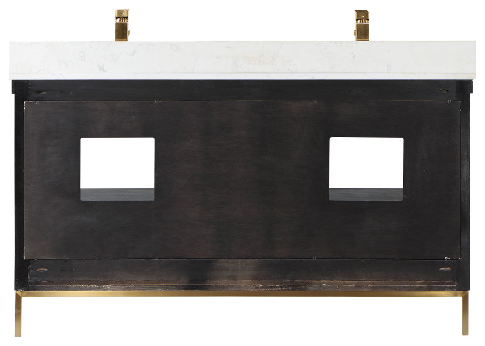 Kesia Black Oak Bathroom Vanity Set, 60", With Mirror