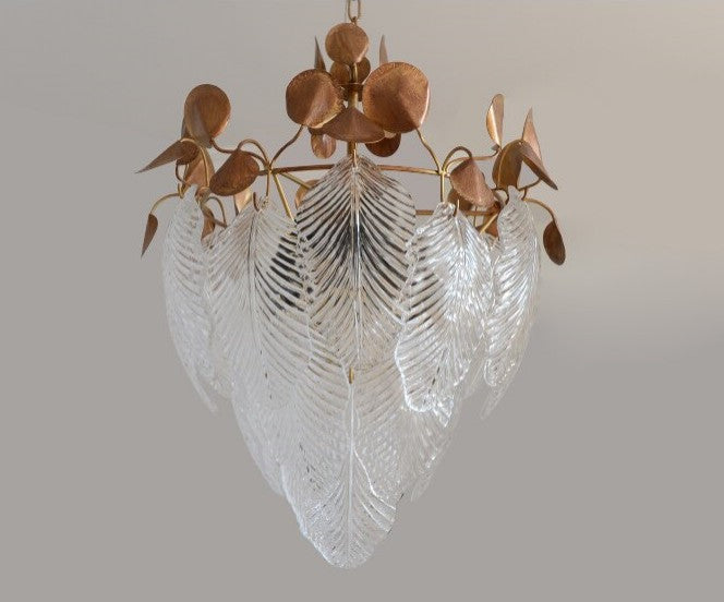 Uster | Glass Leaves Chandelier for Living Room, Transparent