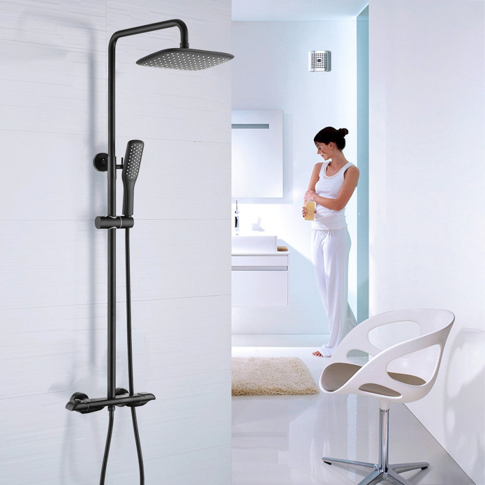 Exposed shower set With rain shower head and hand shower, Matte Black