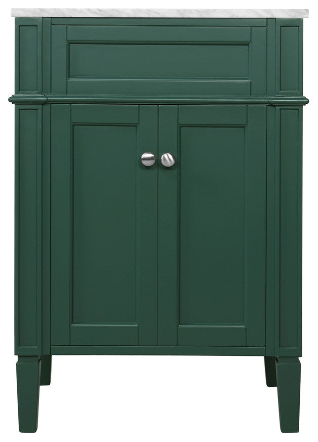 Home Living Vanity with Carrara White Marble Countertop, Green, 24", Single Sink