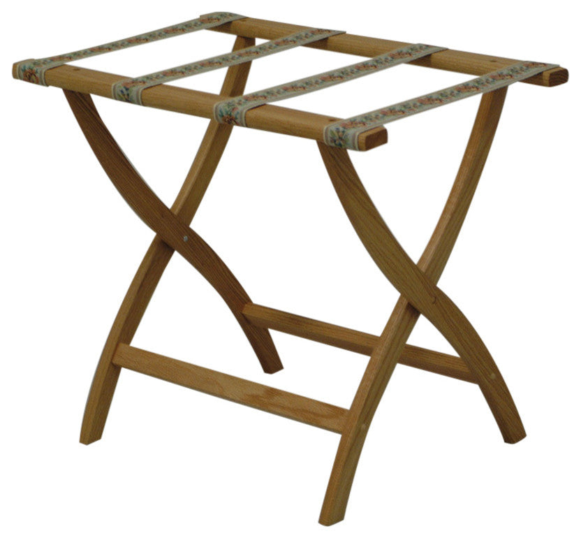 Designer Curve Leg Luggage Rack with Tapestry Webbing, Light Oak