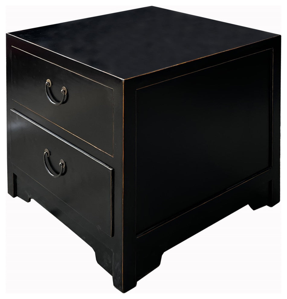 Oriental Black Lacquer 2 Drawers End Table Nightstand Cabinet Hcs7595