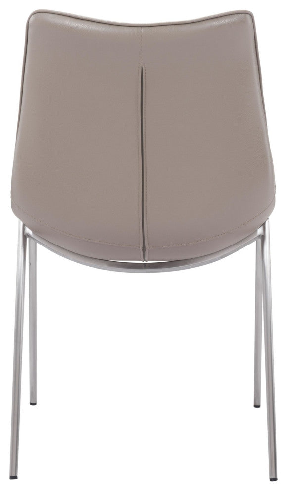 Dining Chair, Set of 2, Faux Vinyl Leather, Steel, Gray, Silver, Cafe
