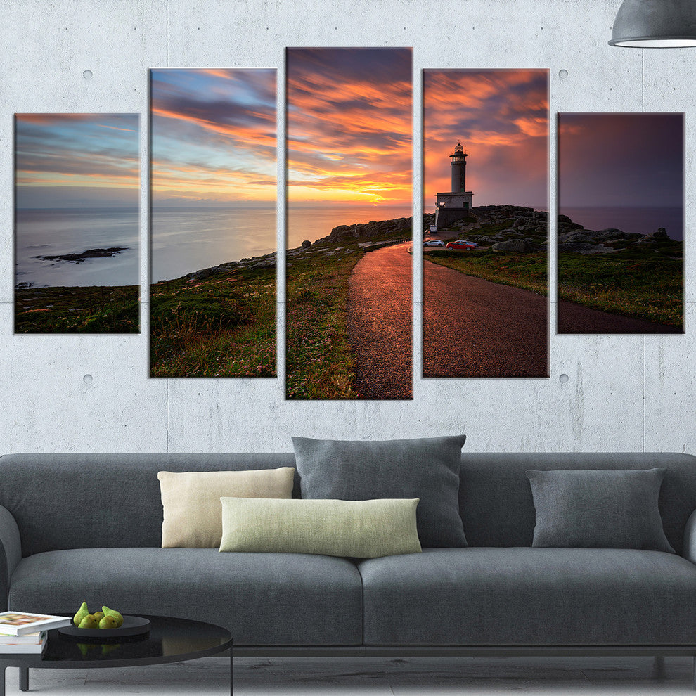 "Punta Nariga Lighthouse, Spain" Seashore Photo Wall Art, 5 Panels, 60"x32"