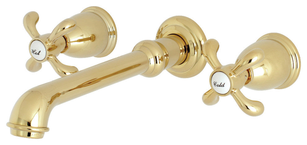 Kingston Brass Two-Handle Wall Mount Bathroom Faucet, Polished Brass