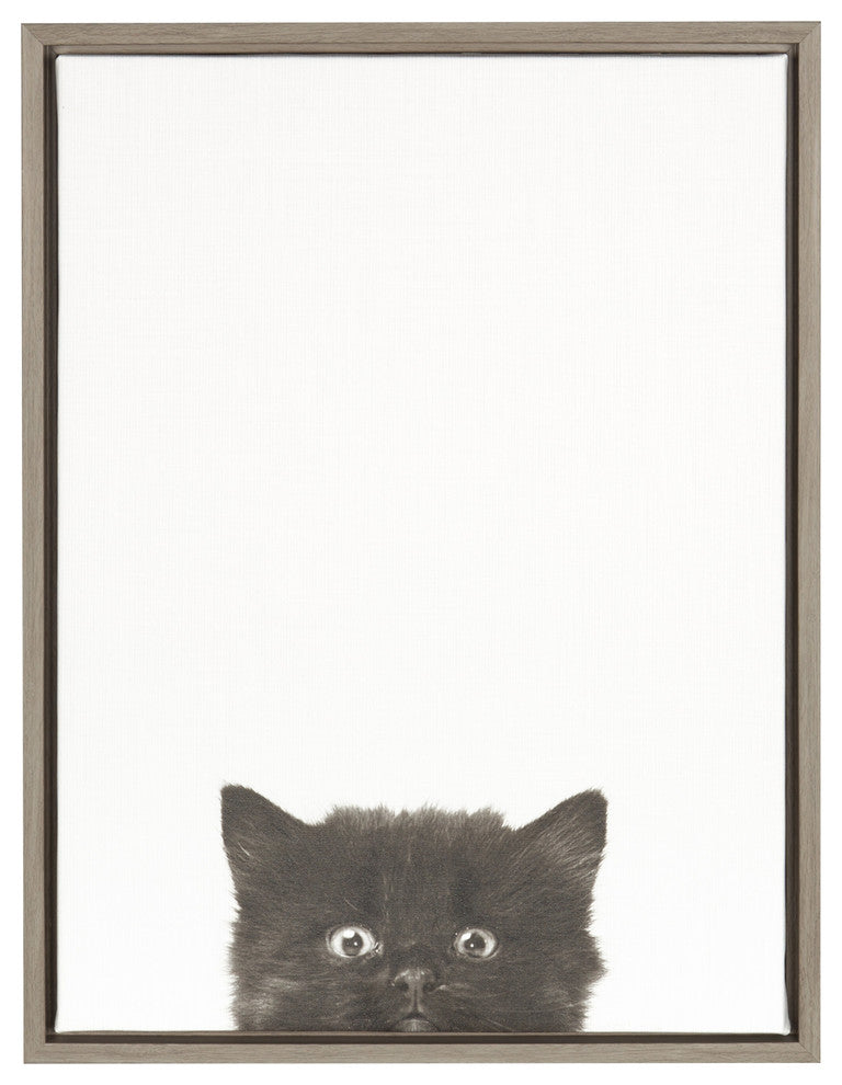 Sylvie Black Kitten 18x24, Gray Framed Canvas Wall Art by Simon Te Tai