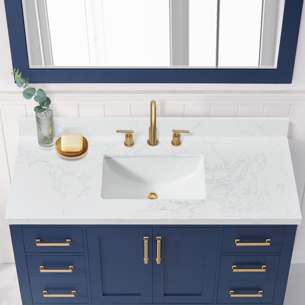 Jaen Composite Stone Vanity Top With Ceramic Sink, Grain White, 49"