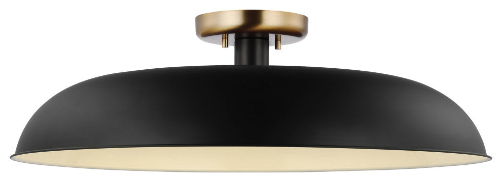Colony 1-Light Large Semi-Flush Mount Fixture, Matte Black With Burnished Brass