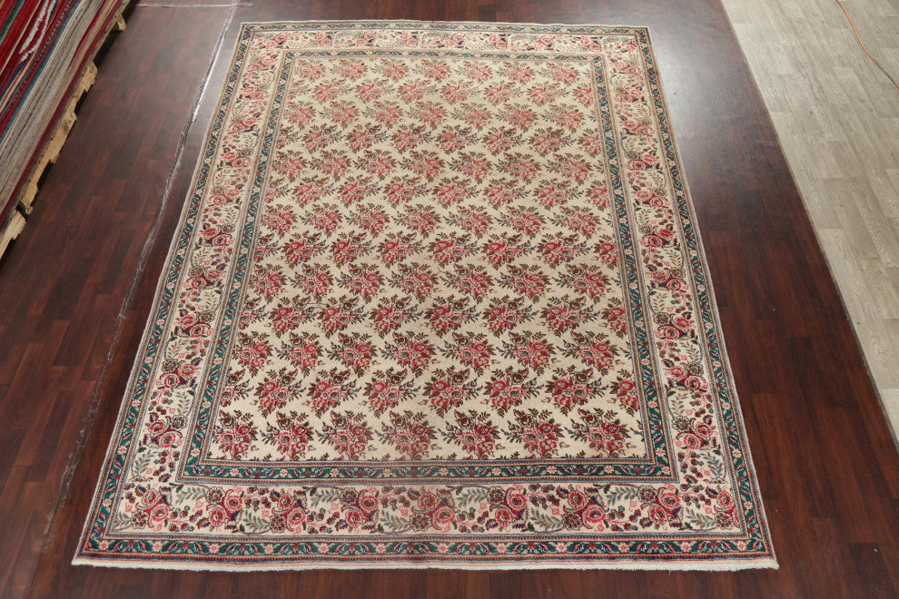 Consigned, Traditional Vintage Oriental Handmade Persian Area Rug, Beige, 10x12