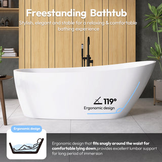 Lahore Freestanding Acrylic Soaking Bathtub, White, 66.9"l X 29.1"w