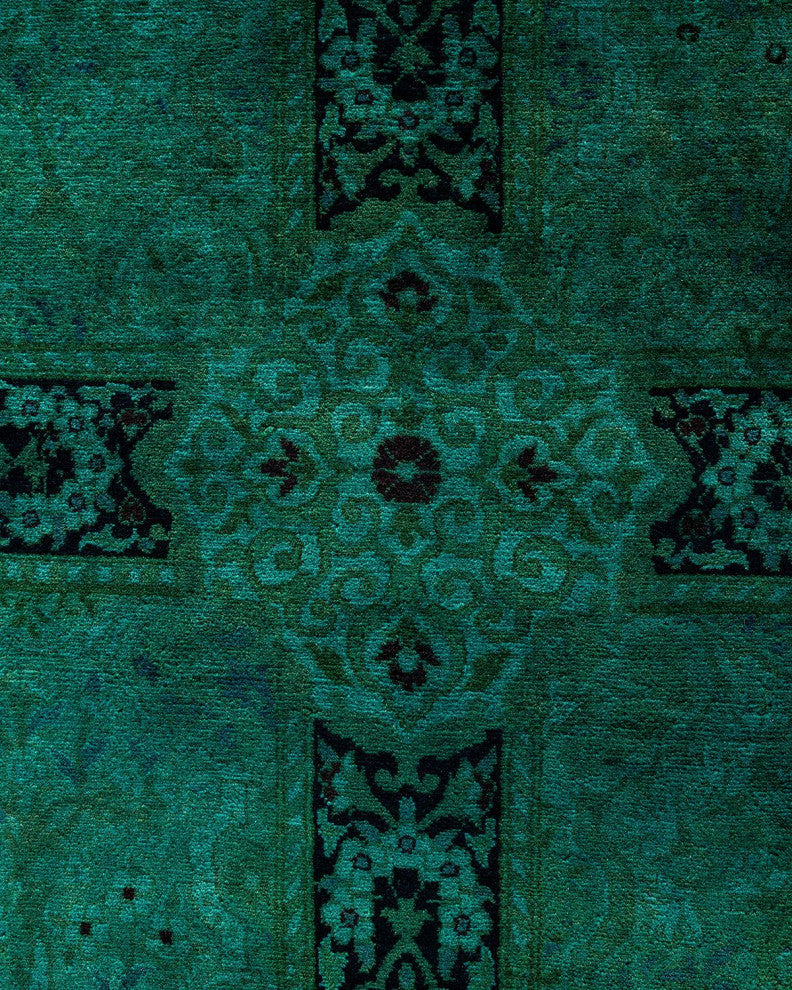 Overdyed, One-of-a-Kind Hand-Knotted Area Rug Green, 12'2"x17'10"