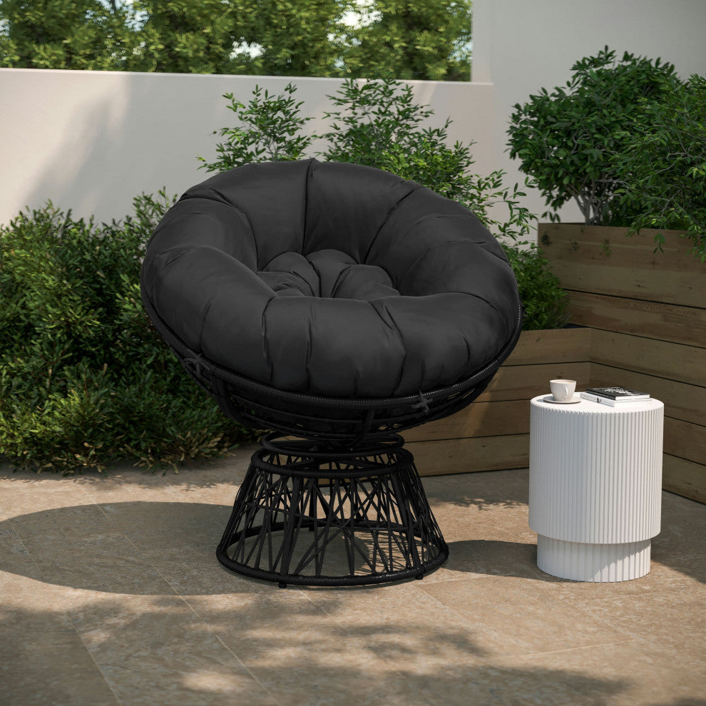 Bowie Comfort Series Swivel Patio Chair with Cushion, Black