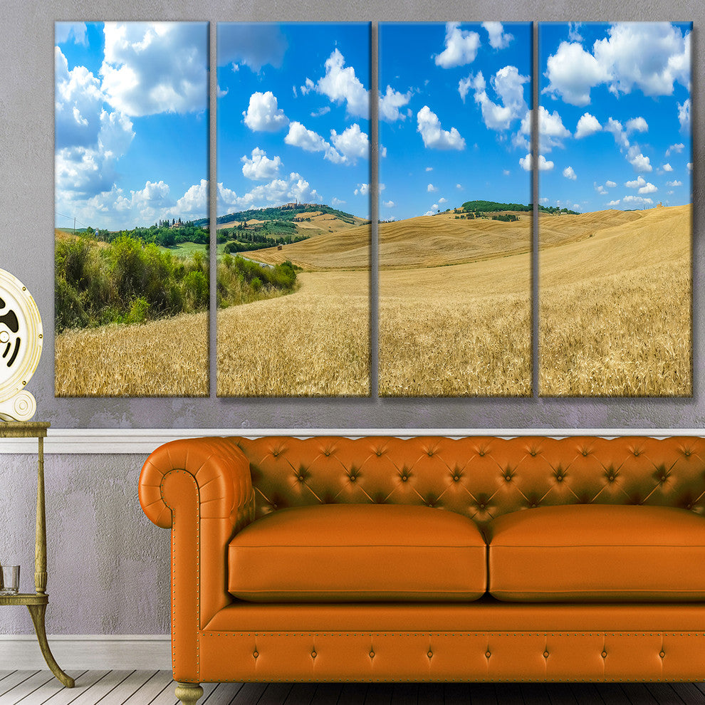 Town of Pienza Val d Orcia Italy, Landscape Canvas Art Print, 48"x28", 4 Panels