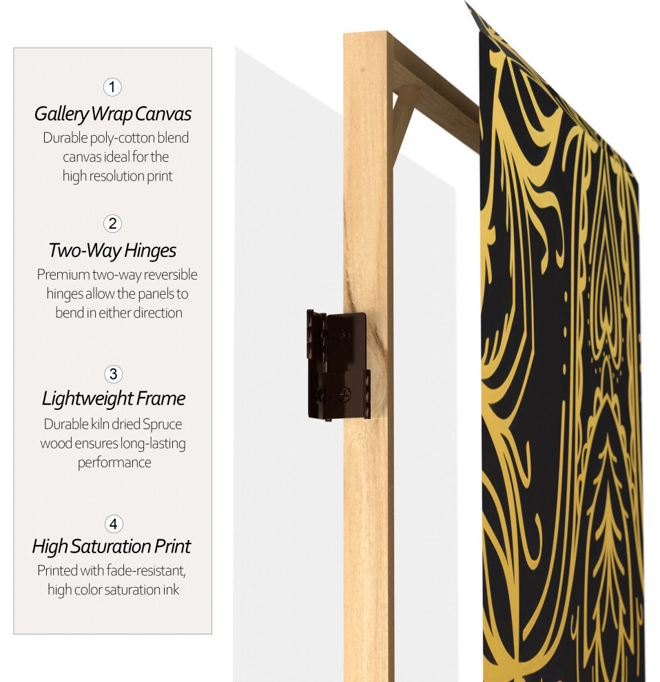 6'' Tall Double Sided Black Indian Pattern Canvas Room Divider