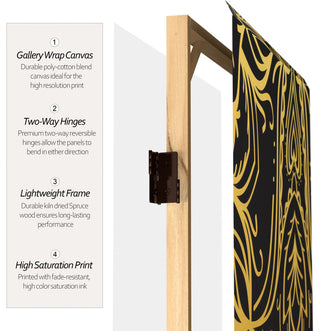 6' Tall Double Sided Black Indian Pattern Canvas Room Divider