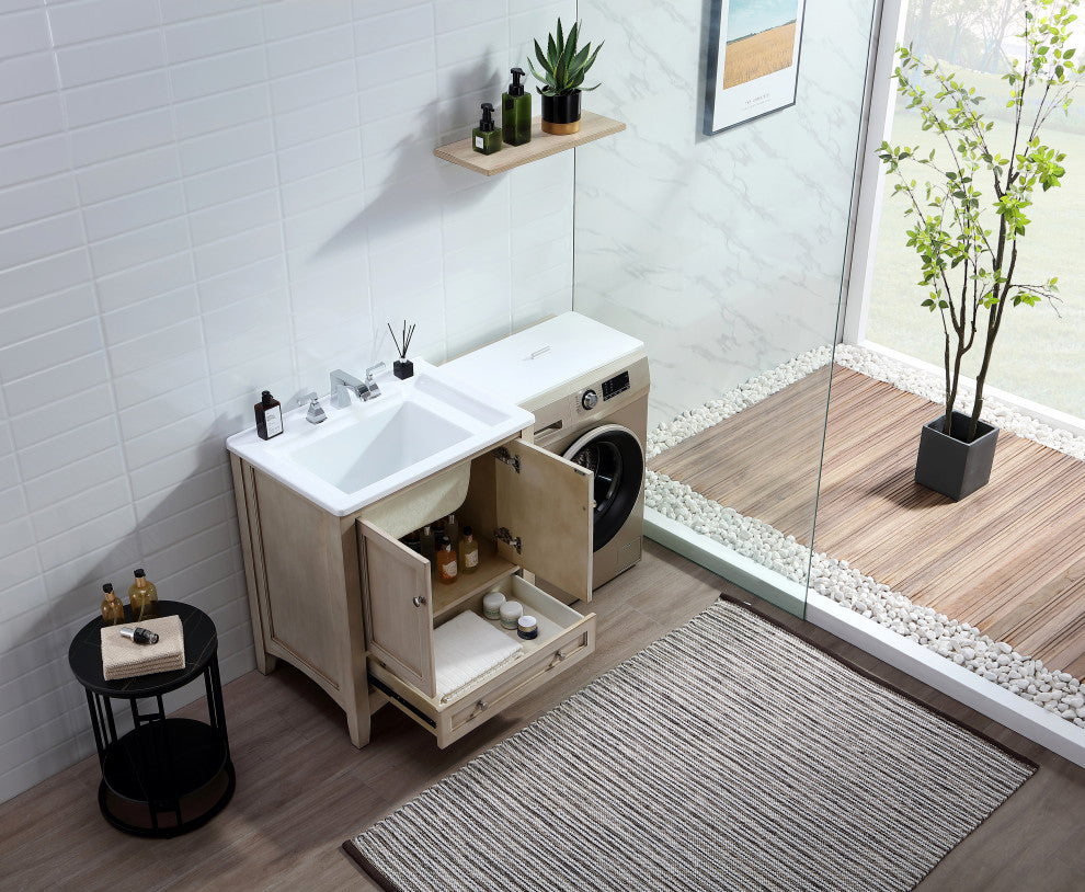 Stufurhome Delia 30" Laundry Utility Sink, Off-White