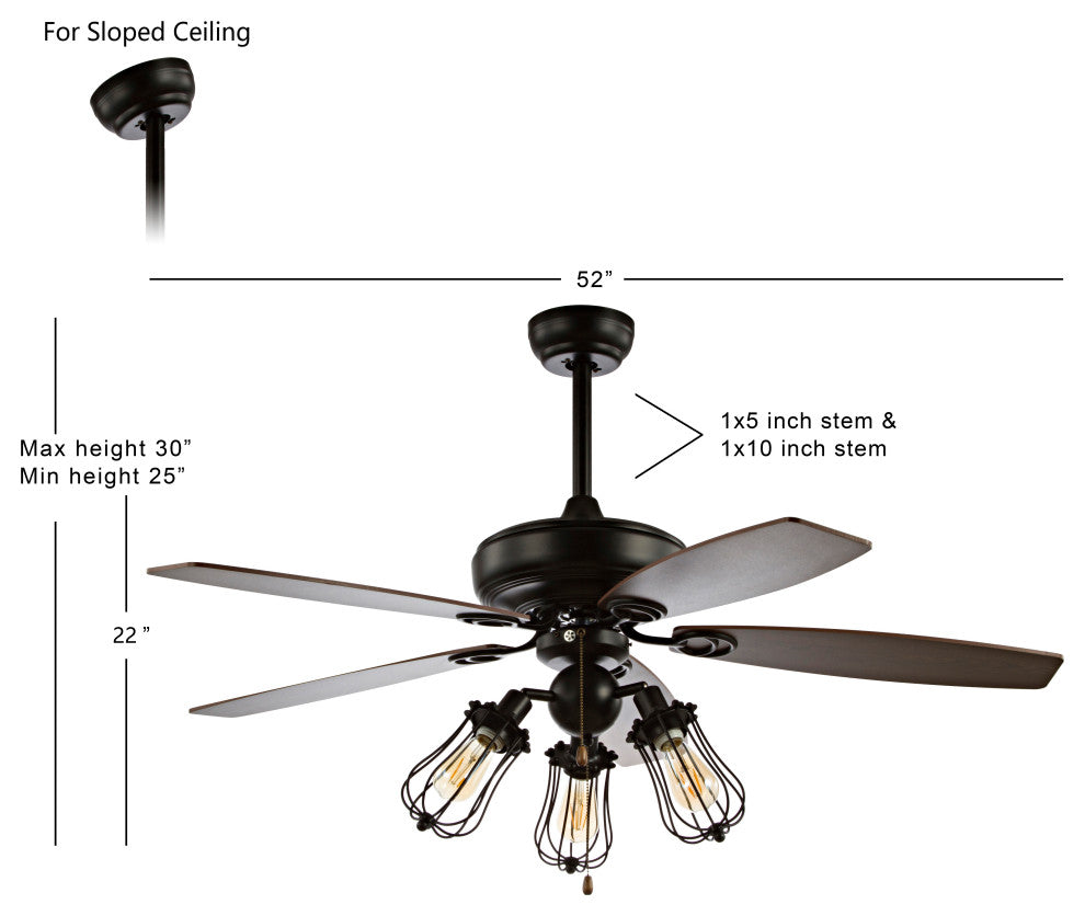 Lucas 52" Caged 3-Light Metal and Wood LED Ceiling Fan, Black