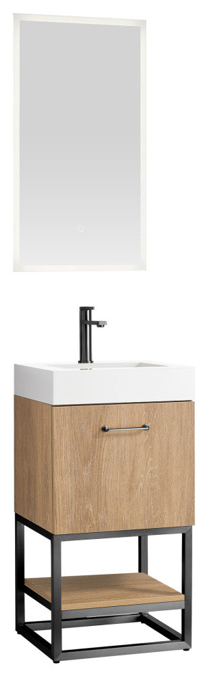 Alistair Vanity, North American Oak, Matte Black Hardware, 18", With Mirror