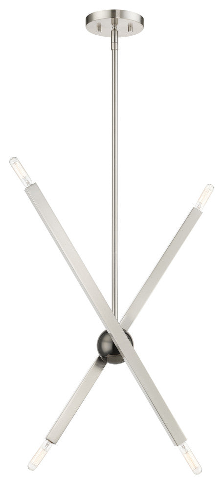 Livex Lighting Monaco 4-Light Linear Chandelier, Brushed Nickel/Black Chrome