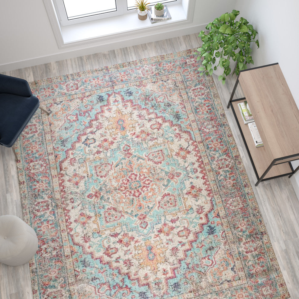 Olivia Collection Distressed Persian Style Area Rug Rectangle 8' x 10'