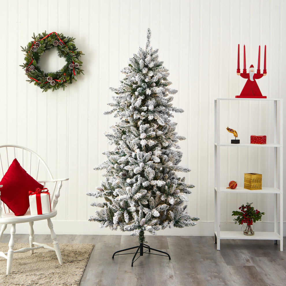 6ft. Flocked Livingston Fir Artificial Christmas Tree With Pine Cones